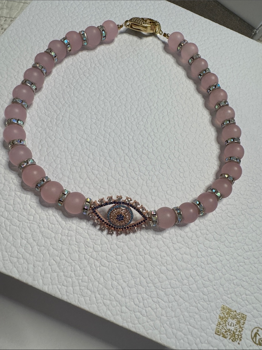 Pink Beaded Evil Eye Necklace - Unbranded